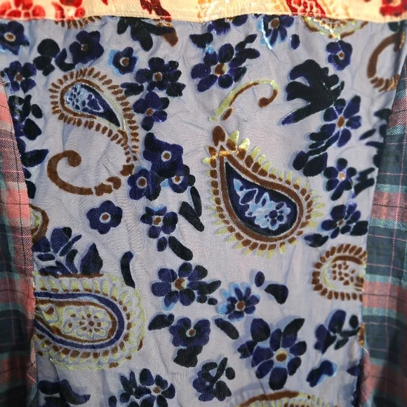 Soft Surroundings Plaid Tunic Top Burnout Velvet Paisley Forest Fairy Boho 2X - Picture 12 of 16